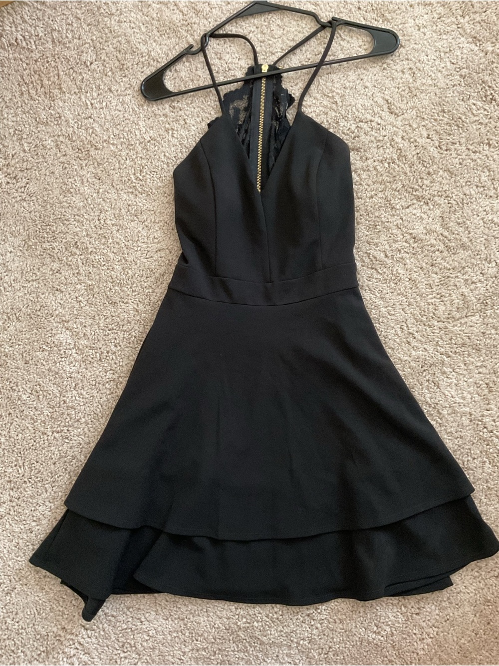 Black Strappy Lace-Back Mini Dress